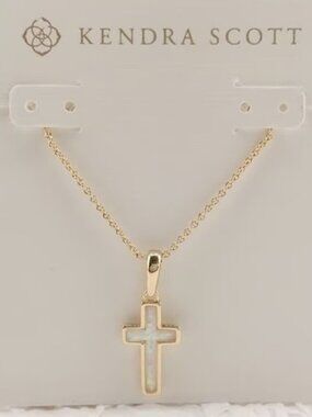 Kendra Scott Cross Gold Pendant Necklace in Kyocera Opal